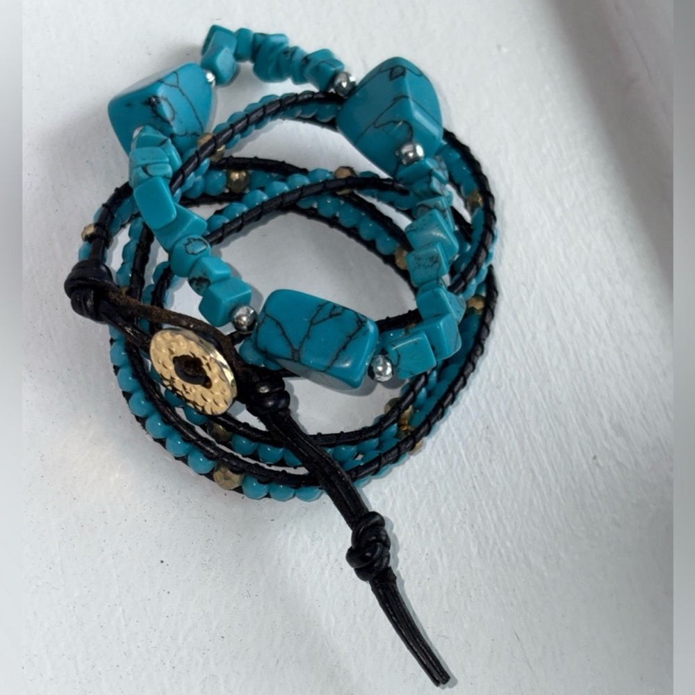 2 Piece Set Turquoise and Black Beaded Bracelet Set